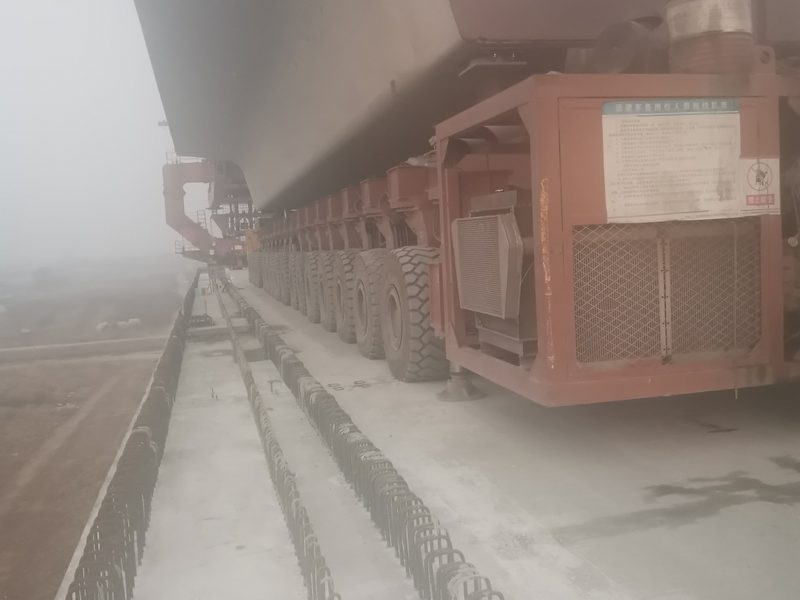 Bridge girder transporter with 224 wheels monitored by industrial TPMS
